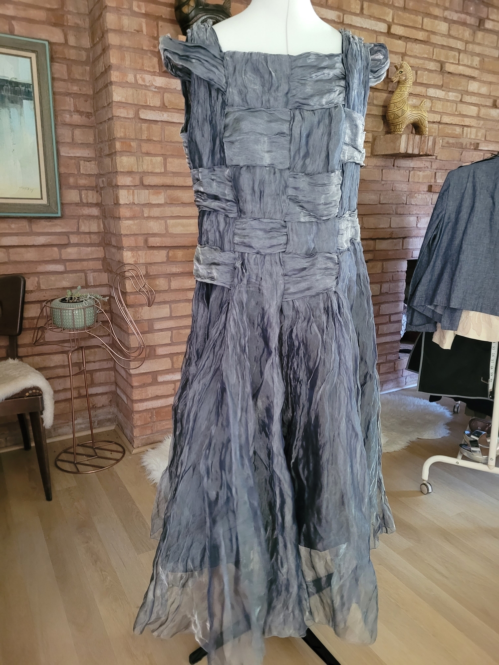Anett Rostel Silvery Blue Textured Silk Taffeta Formal Prom Bridesmaid Dress